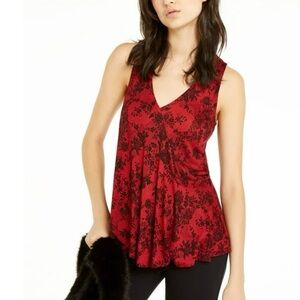 Michael Kors Red Black Layered Flounce Tank Top 0X Plus V-Neck Romantic